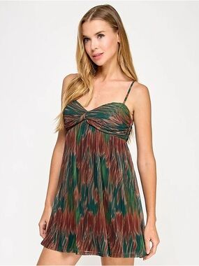 Seni & Cade Babydoll Printed Pleated Mesh A-Line Dress